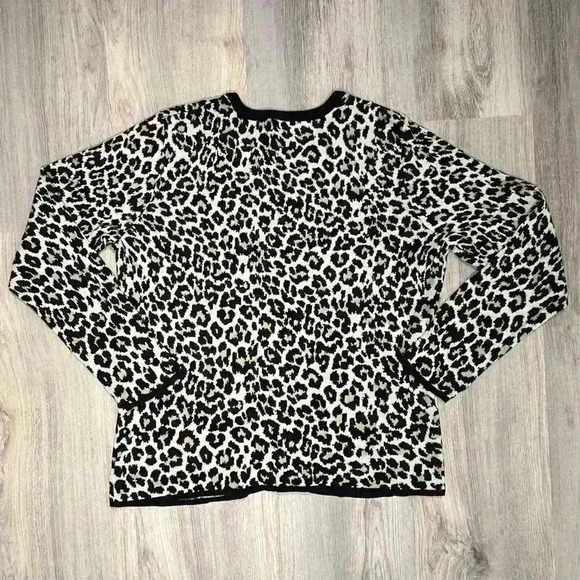 Chadwicks of Boston Leopard Cardigan Button Up Long Sleeve Sweater Top Size L - Picture 5 of 8